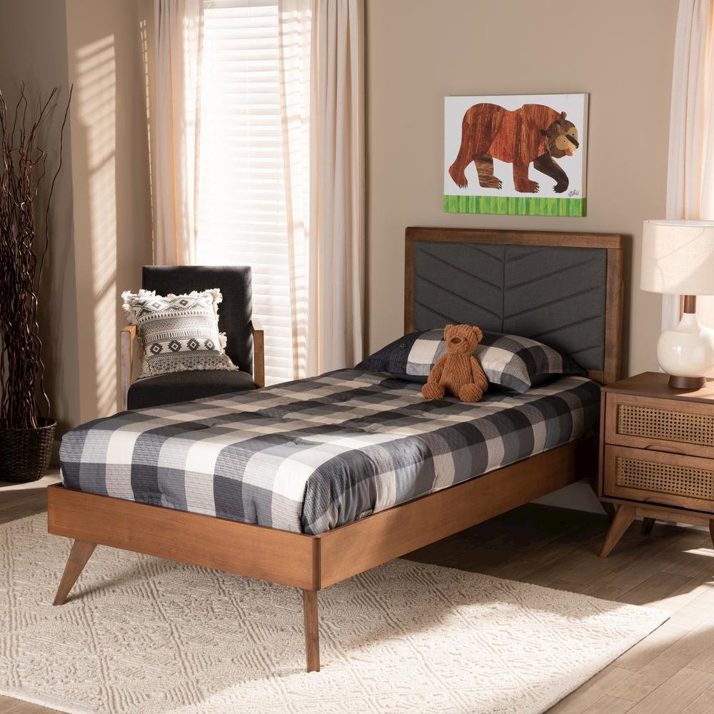 Walnut brown Finished Wood Twin Size Platform Bed