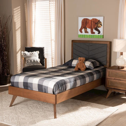 Walnut brown Finished Wood Twin Size Platform Bed