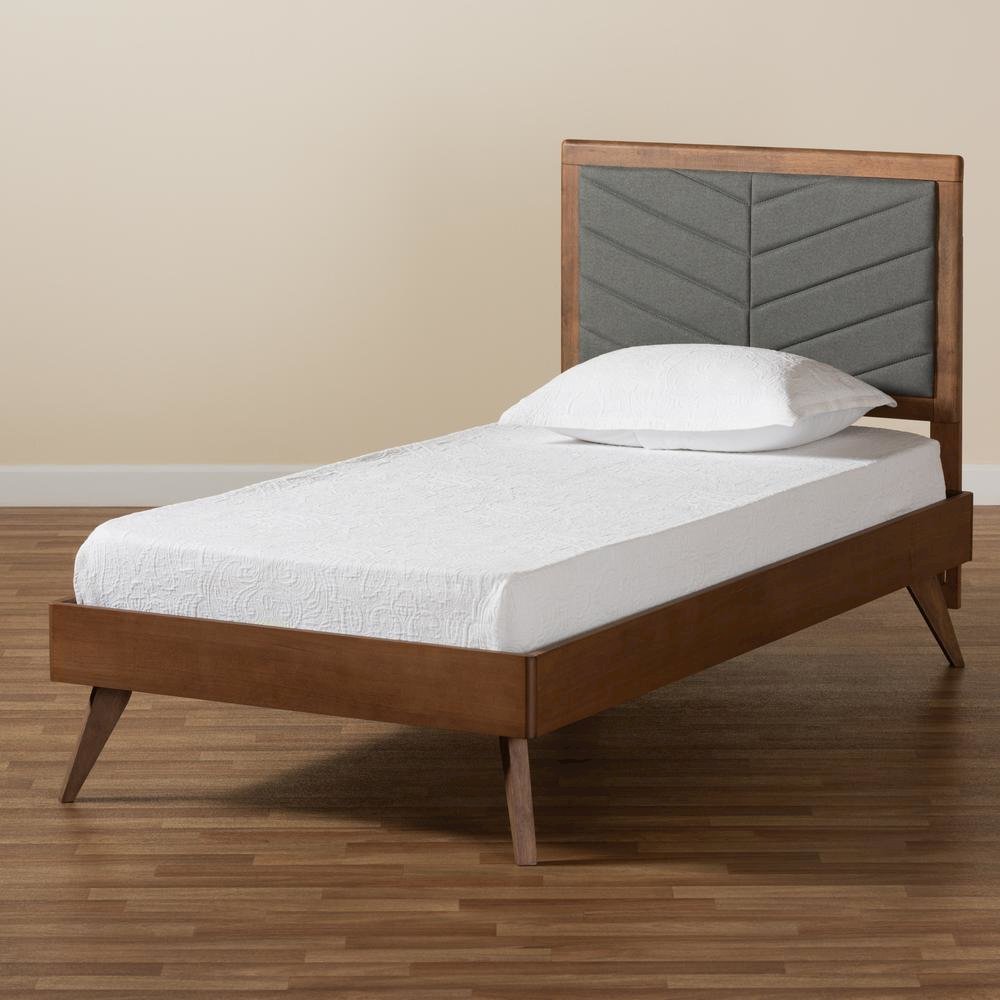 Walnut brown Finished Wood Twin Size Platform Bed
