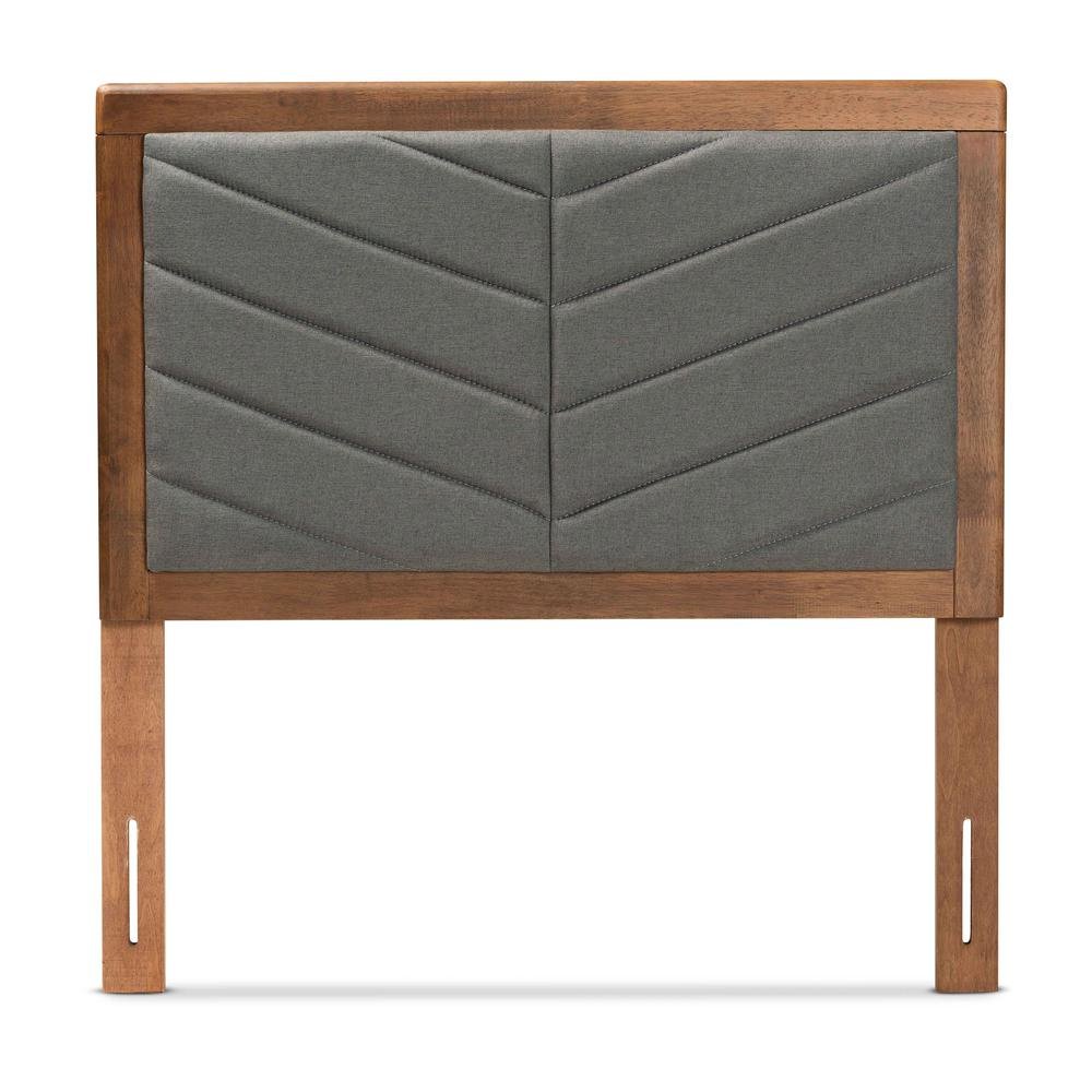 Dark Grey Fabric Upholstered and Walnut Brown Finished Wood Twin Size Headboard
