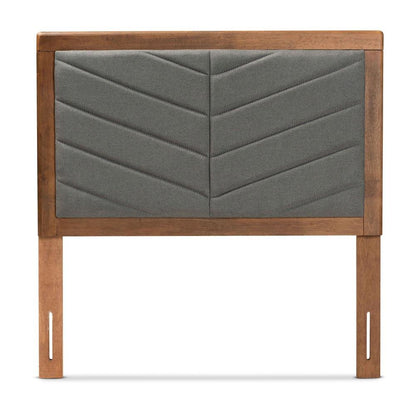 Dark Grey Fabric Upholstered and Walnut Brown Finished Wood Twin Size Headboard