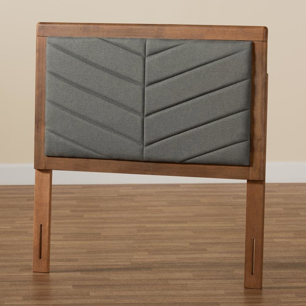 Dark Grey Fabric Upholstered and Walnut Brown Finished Wood Twin Size Headboard