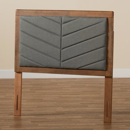 Dark Grey Fabric Upholstered and Walnut Brown Finished Wood Twin Size Headboard