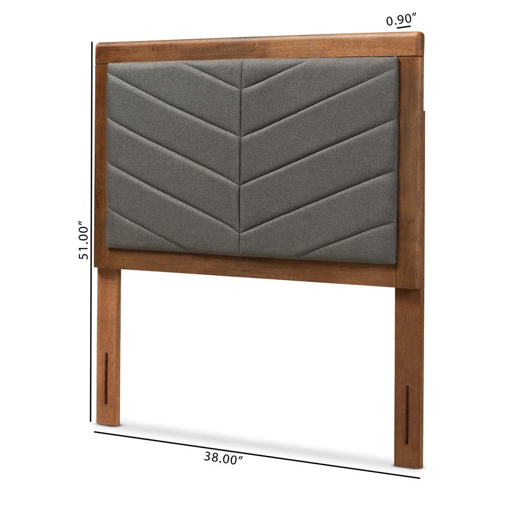 Dark Grey Fabric Upholstered and Walnut Brown Finished Wood Twin Size Headboard