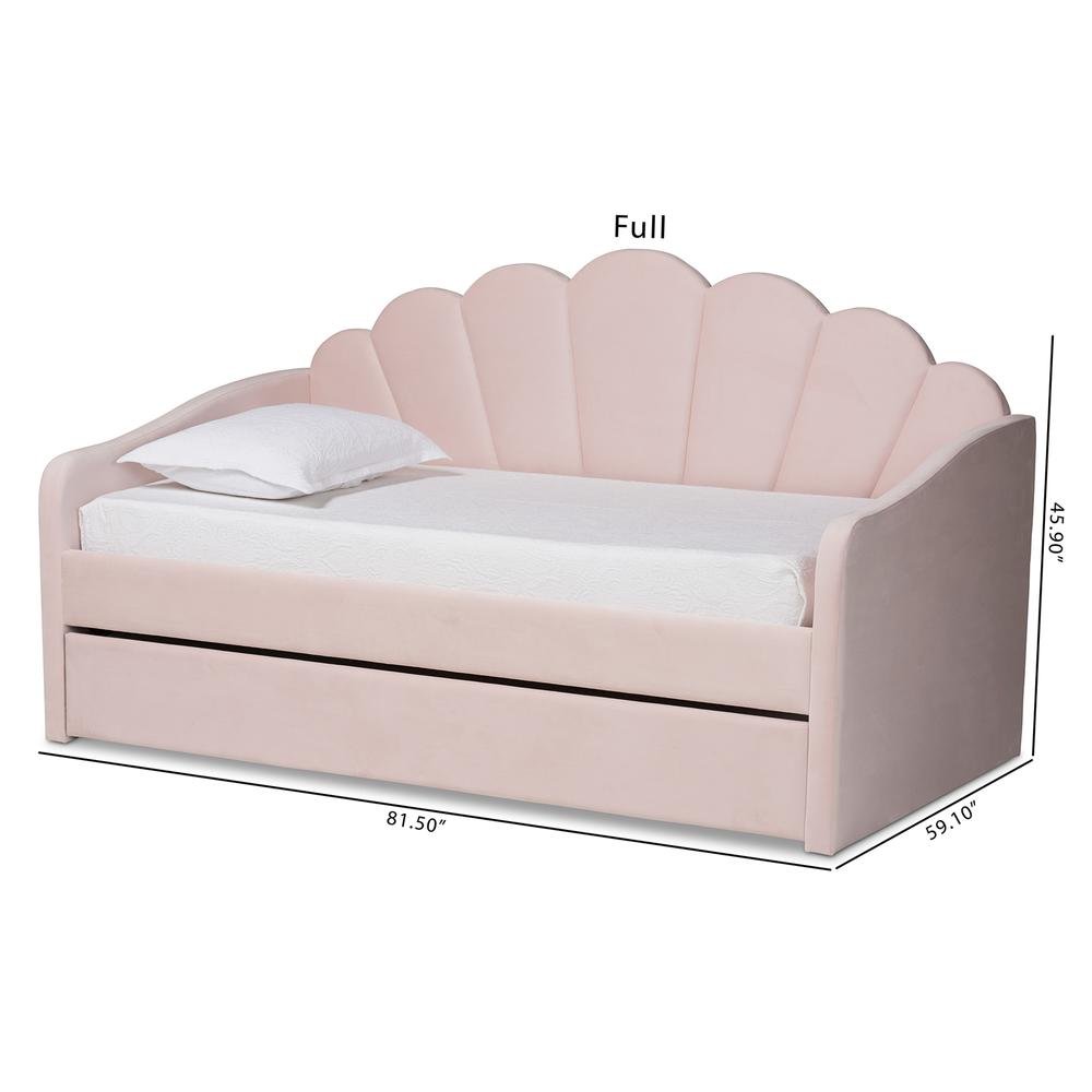 Light Pink Velvet Fabric Upholstered Full Size Daybed with Trundle