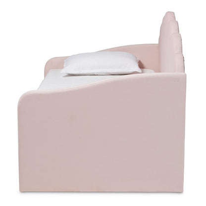 Light Pink Velvet Fabric Upholstered Full Size Daybed with Trundle