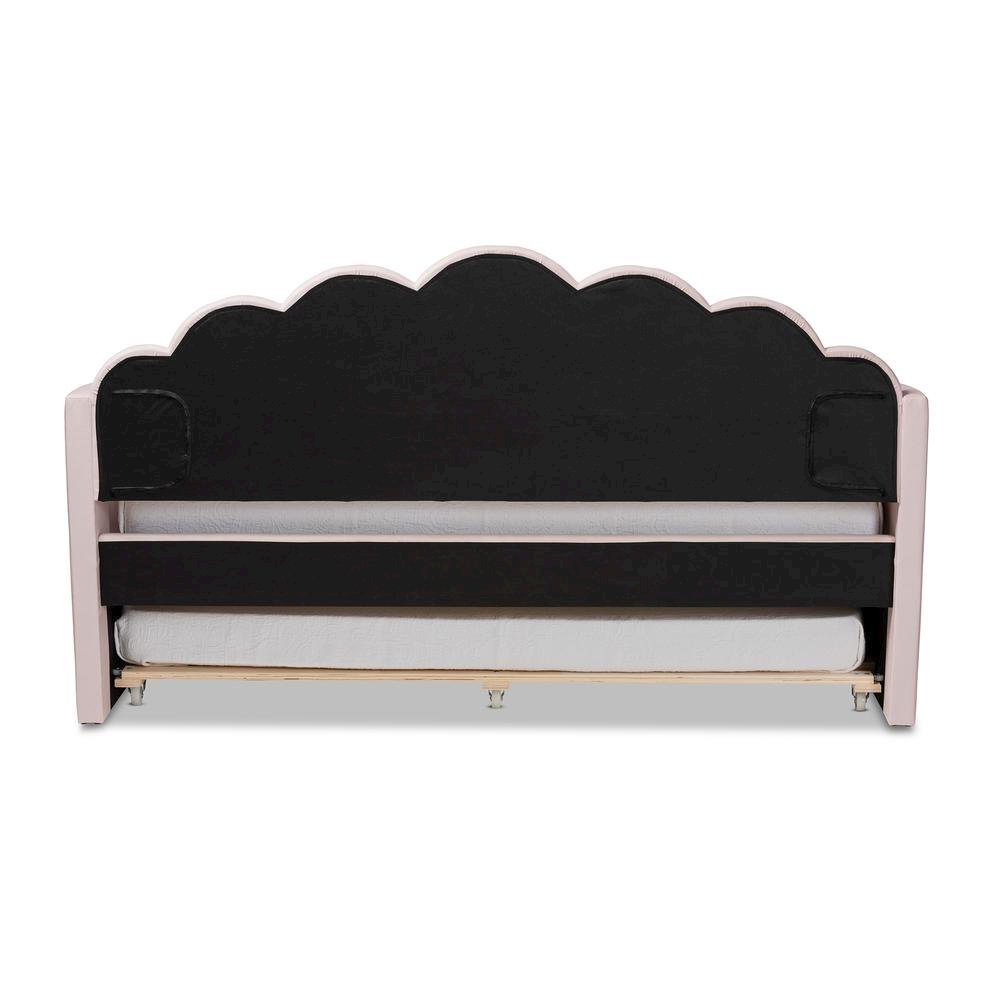 Light Pink Velvet Fabric Upholstered Full Size Daybed with Trundle