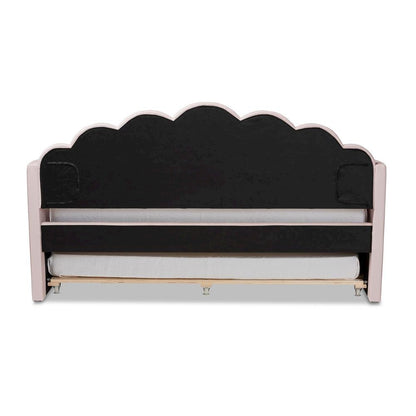 Light Pink Velvet Fabric Upholstered Full Size Daybed with Trundle
