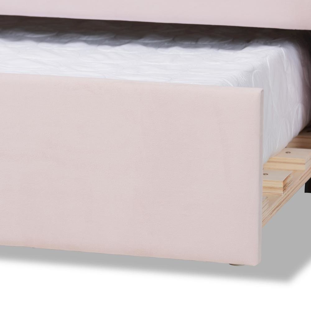 Light Pink Velvet Fabric Upholstered Queen Size Daybed with Trundle