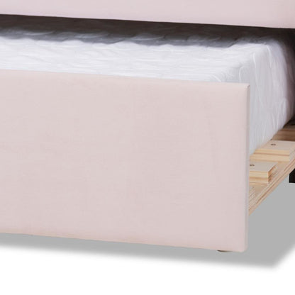 Light Pink Velvet Fabric Upholstered Queen Size Daybed with Trundle