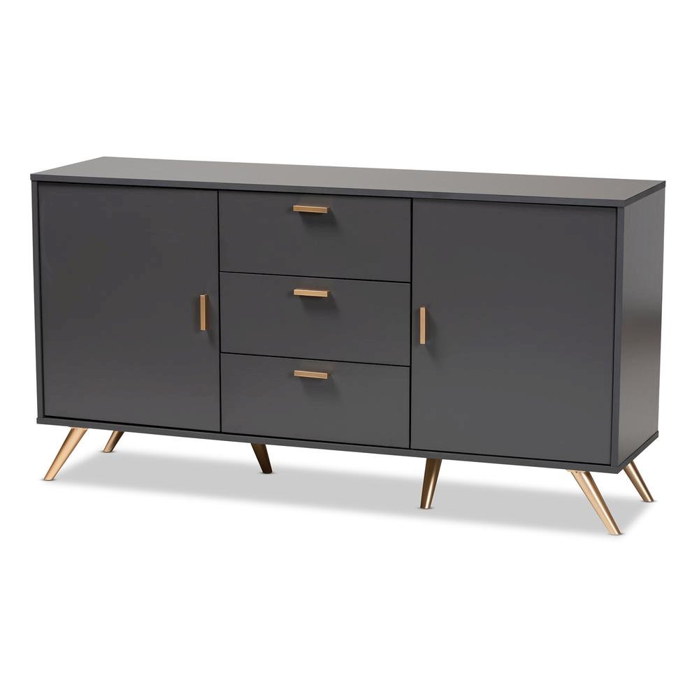 Dark Grey and Gold Finished Wood 2-Door Sideboard Buffet