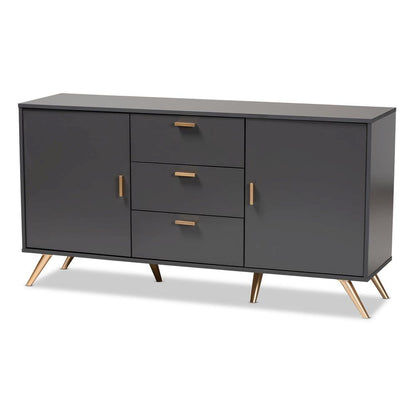 Dark Grey and Gold Finished Wood 2-Door Sideboard Buffet