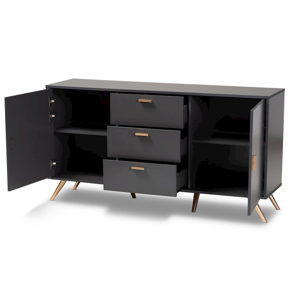 Dark Grey and Gold Finished Wood 2-Door Sideboard Buffet