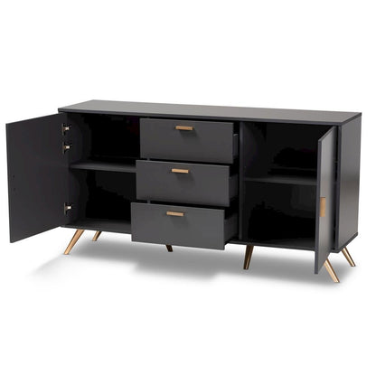 Dark Grey and Gold Finished Wood 2-Door Sideboard Buffet