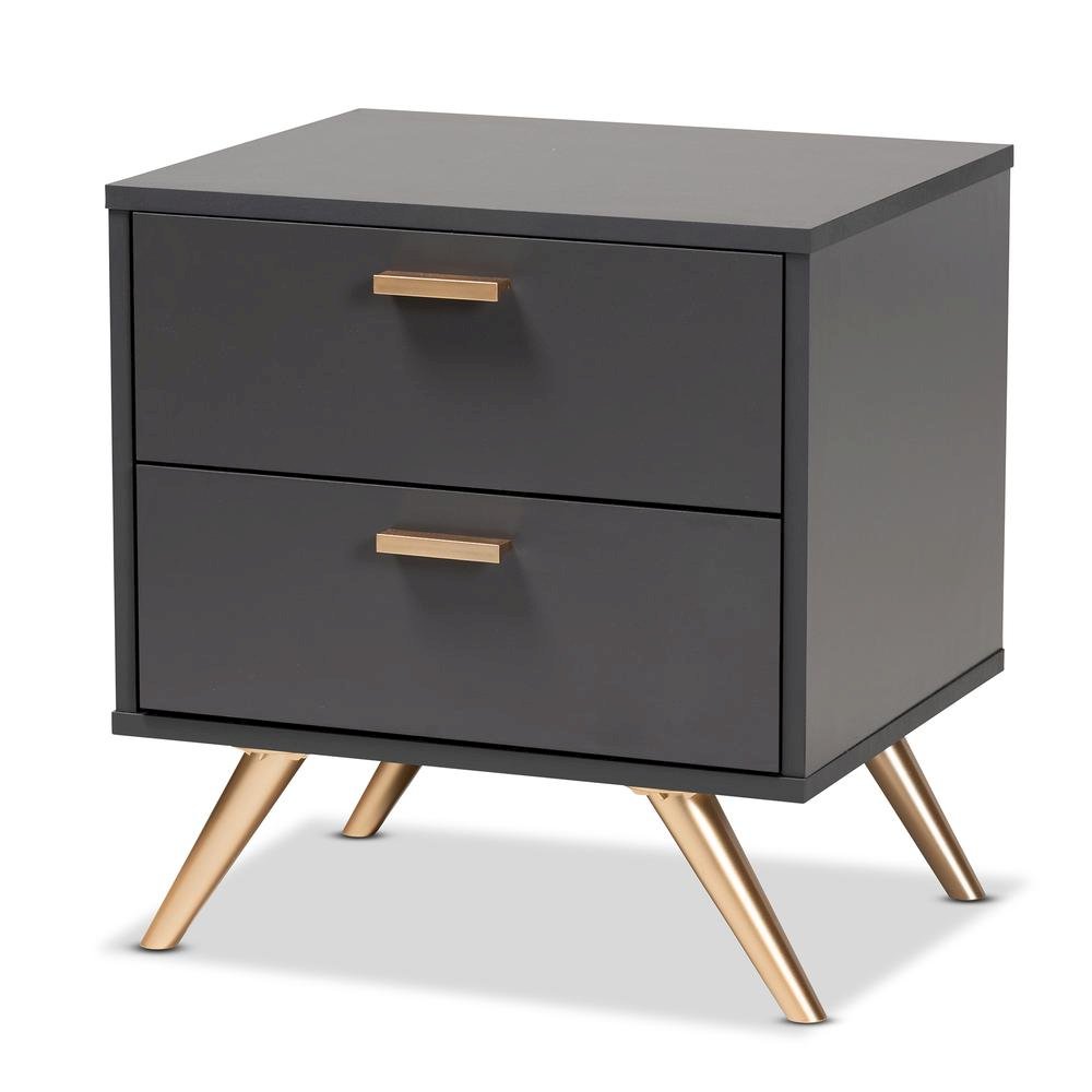 Dark Grey and Gold Finished Wood 2-Drawer Nightstand