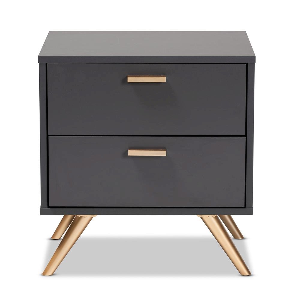 Dark Grey and Gold Finished Wood 2-Drawer Nightstand
