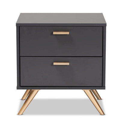 Dark Grey and Gold Finished Wood 2-Drawer Nightstand
