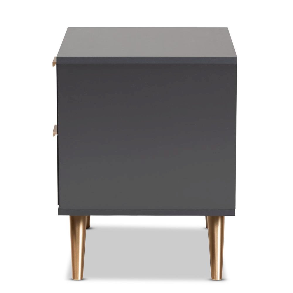 Dark Grey and Gold Finished Wood 2-Drawer Nightstand