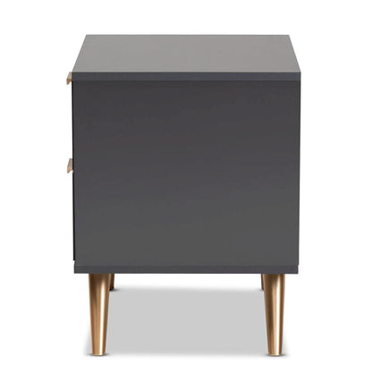 Dark Grey and Gold Finished Wood 2-Drawer Nightstand