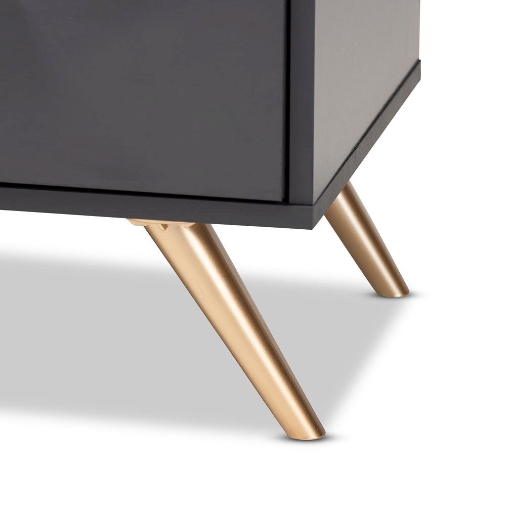 Dark Grey and Gold Finished Wood 2-Drawer Nightstand