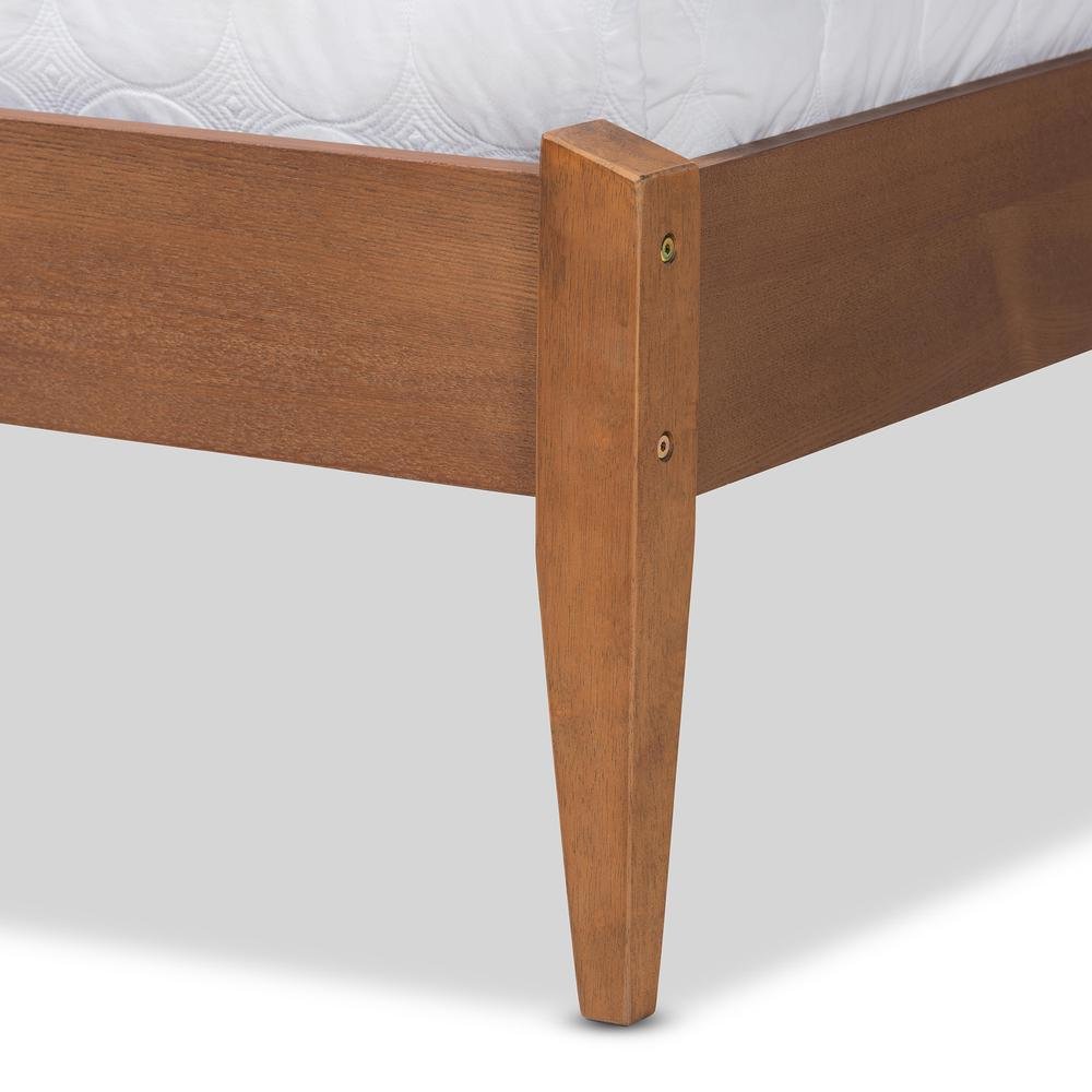 Beige Fabric Upholstered and Walnut Brown Finished Wood Full Size Platform Bed