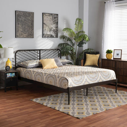Industrial Black Bronze Metal Queen Size Platform Bed