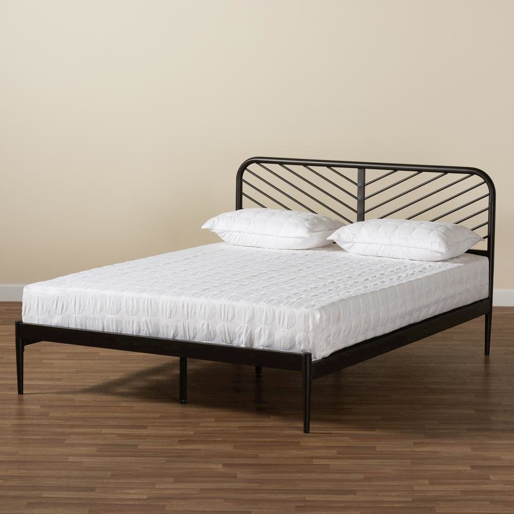 Industrial Black Bronze Metal Queen Size Platform Bed