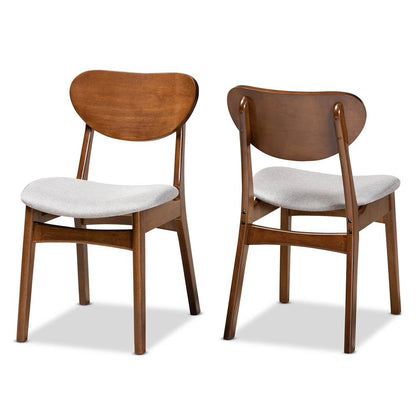 Grey Fabric Upholstered and Walnut Brown Finished Wood 2-Piece Dining Chair Set