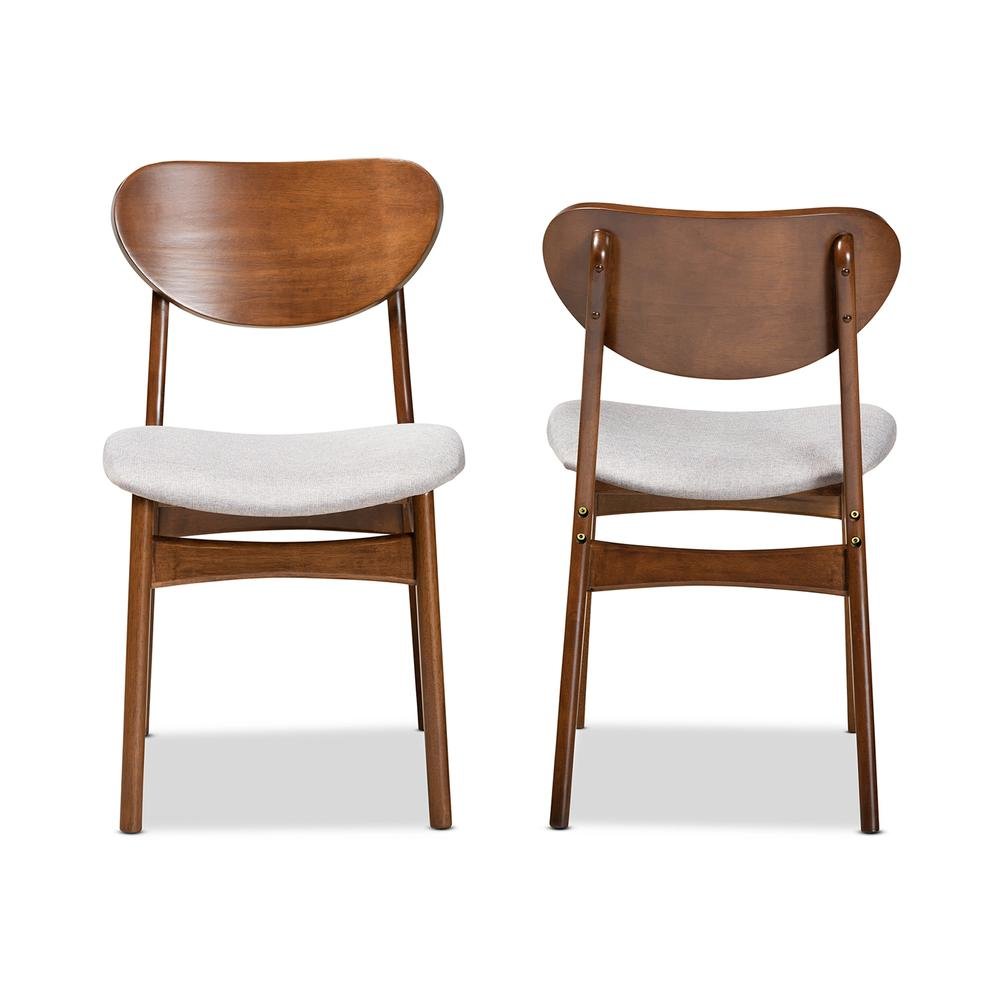 Grey Fabric Upholstered and Walnut Brown Finished Wood 2-Piece Dining Chair Set