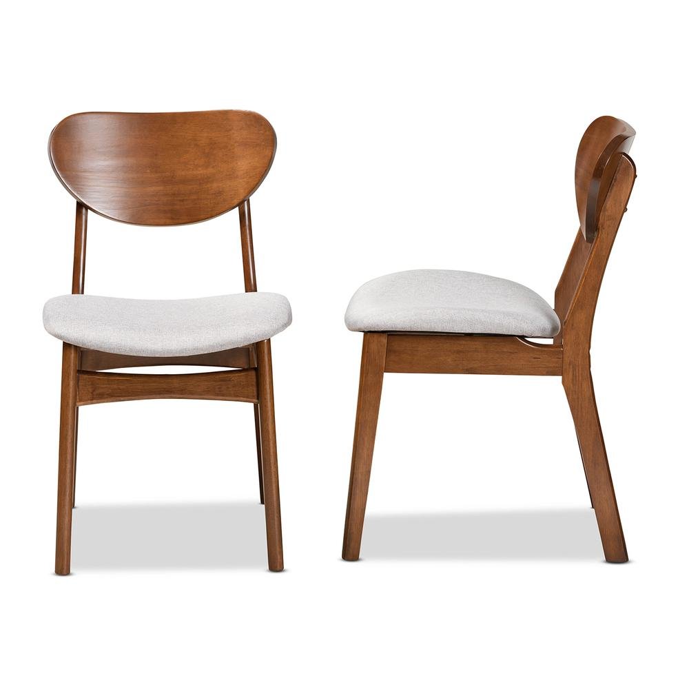 Grey Fabric Upholstered and Walnut Brown Finished Wood 2-Piece Dining Chair Set