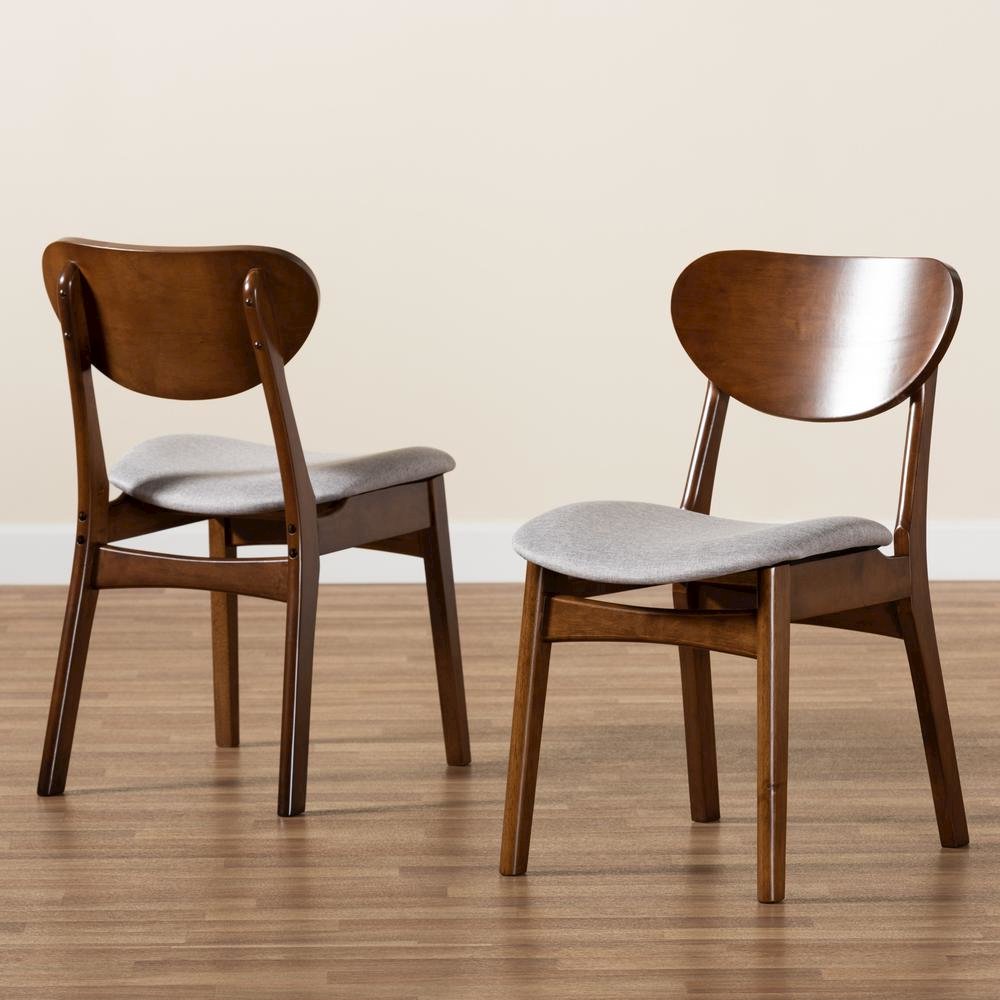 Grey Fabric Upholstered and Walnut Brown Finished Wood 2-Piece Dining Chair Set