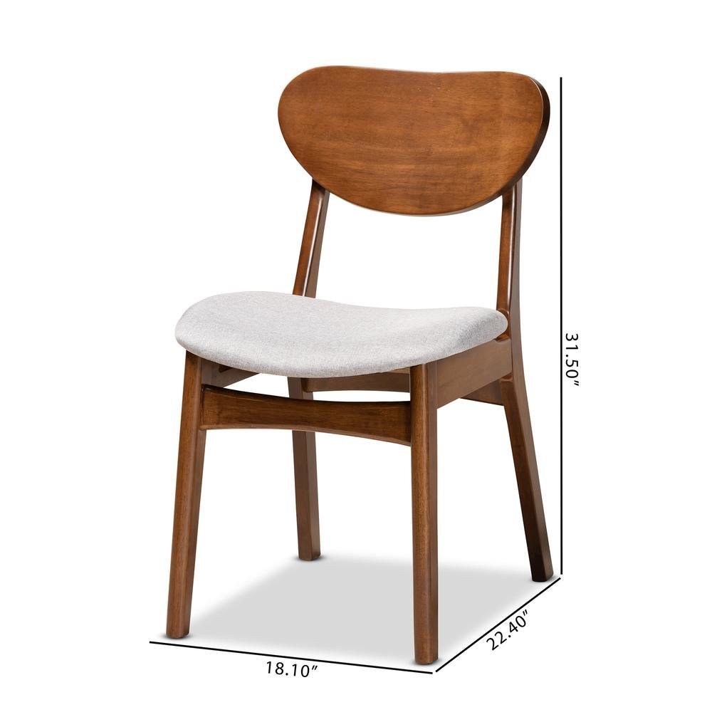 Grey Fabric Upholstered and Walnut Brown Finished Wood 2-Piece Dining Chair Set
