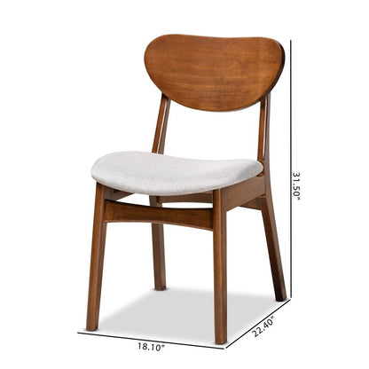 Grey Fabric Upholstered and Walnut Brown Finished Wood 2-Piece Dining Chair Set