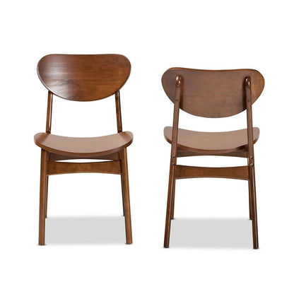 Katya Mid-Century Modern Walnut Brown Finished Wood 2-Piece Dining Chair Set