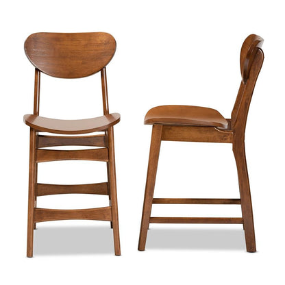 Katya Mid-Century Modern Walnut Brown Finished Wood 2-Piece Counter Stool Set