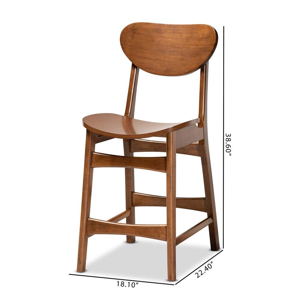 Katya Mid-Century Modern Walnut Brown Finished Wood 2-Piece Counter Stool Set