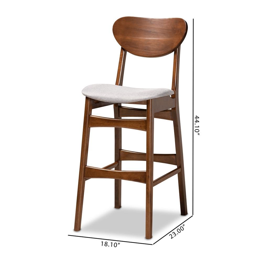 Grey Fabric Upholstered and Walnut Brown Finished Wood 2-Piece Bar Stool Set