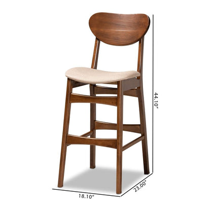 Sand Fabric Upholstered and Walnut Brown Finished Wood 2-Piece Bar Stool Set