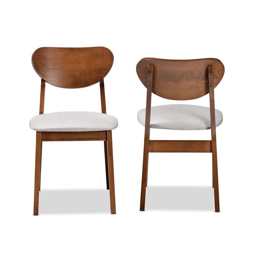Grey Fabric Upholstered and Walnut Brown Finished Wood 2-Piece Dining Chair Set