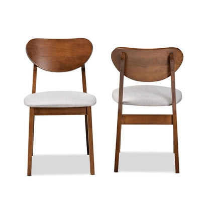 Grey Fabric Upholstered and Walnut Brown Finished Wood 2-Piece Dining Chair Set