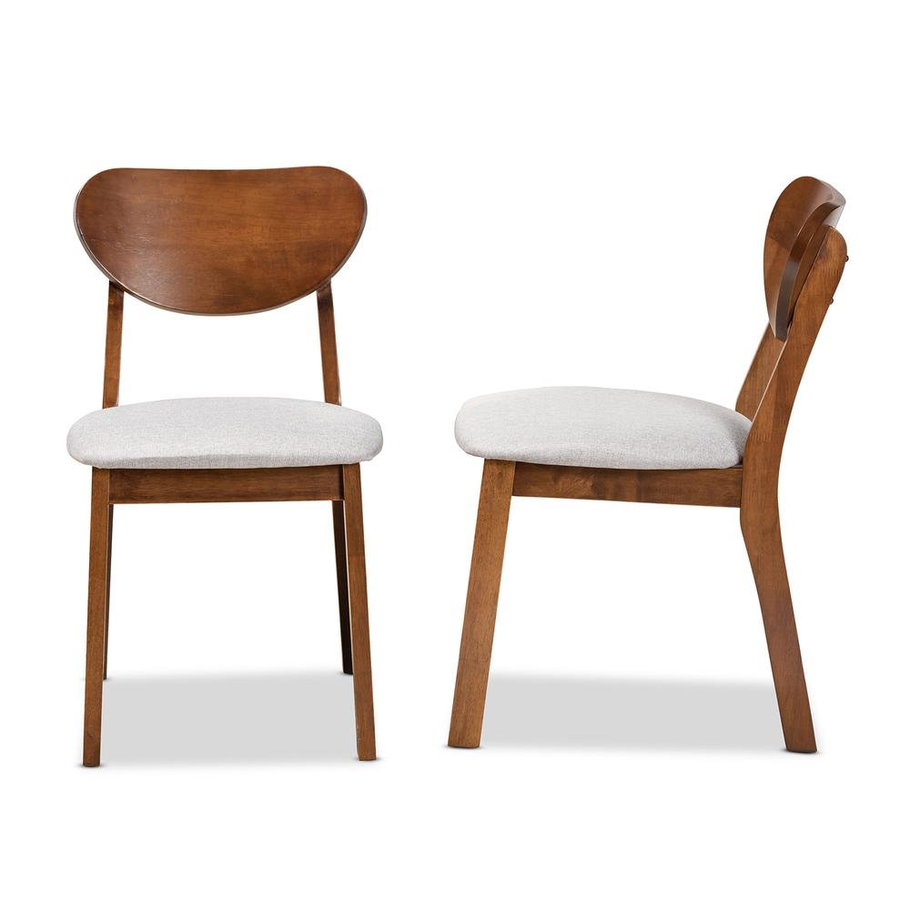 Grey Fabric Upholstered and Walnut Brown Finished Wood 2-Piece Dining Chair Set