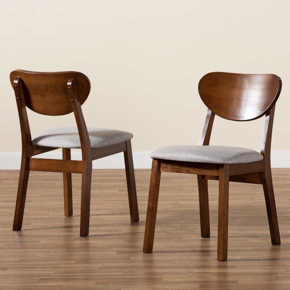 Grey Fabric Upholstered and Walnut Brown Finished Wood 2-Piece Dining Chair Set