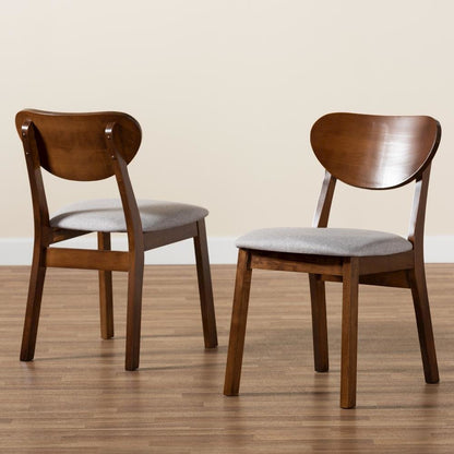 Grey Fabric Upholstered and Walnut Brown Finished Wood 2-Piece Dining Chair Set