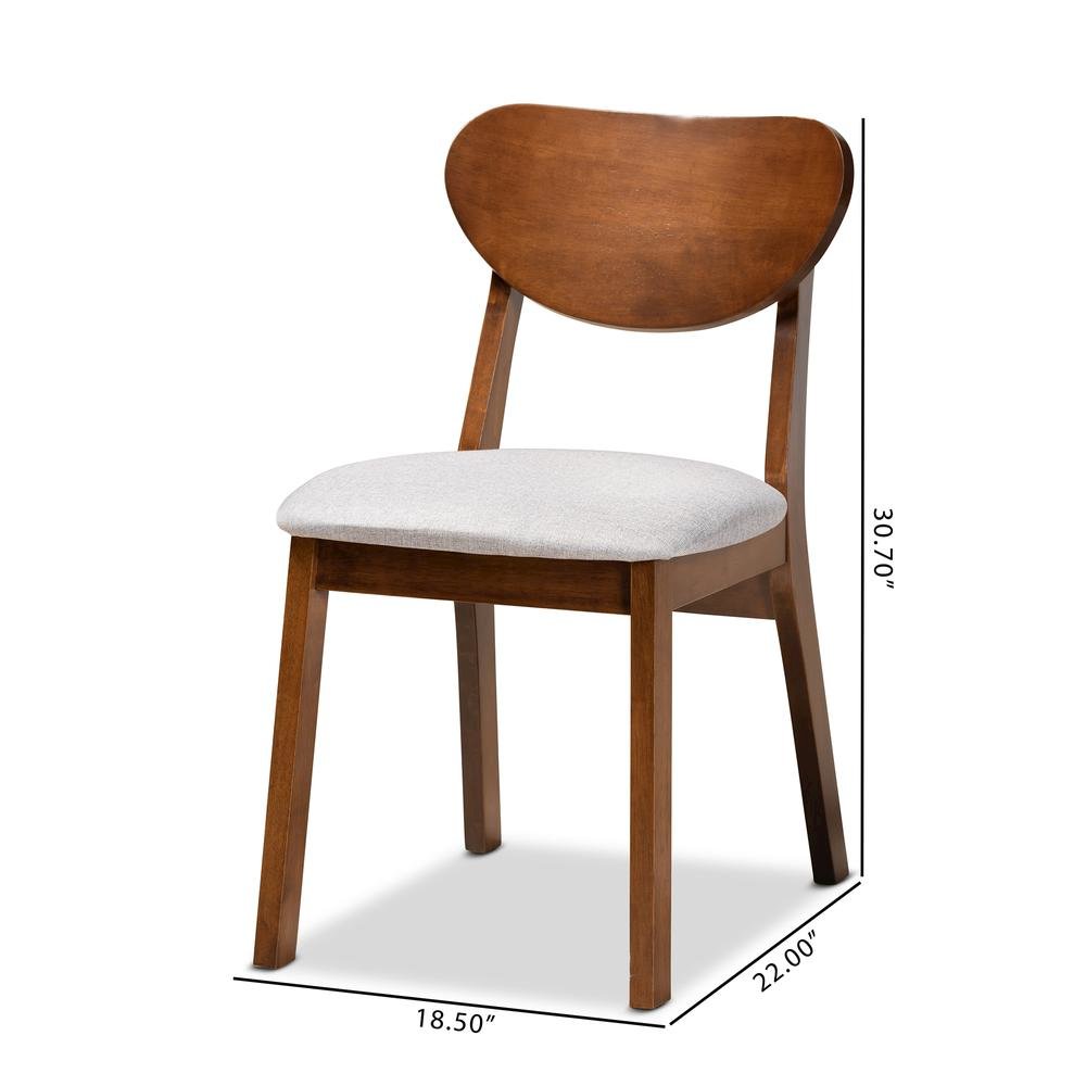 Grey Fabric Upholstered and Walnut Brown Finished Wood 2-Piece Dining Chair Set