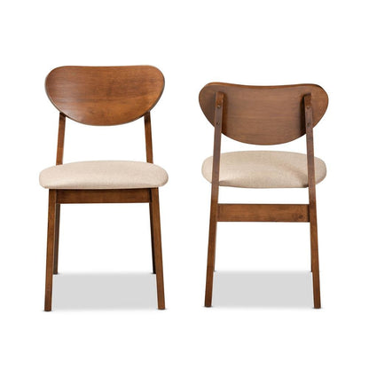 Sand Fabric Upholstered and Walnut Brown Finished Wood 2-Piece Dining Chair Set
