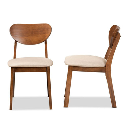 Sand Fabric Upholstered and Walnut Brown Finished Wood 2-Piece Dining Chair Set