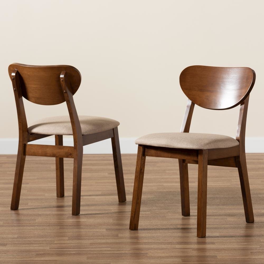 Sand Fabric Upholstered and Walnut Brown Finished Wood 2-Piece Dining Chair Set