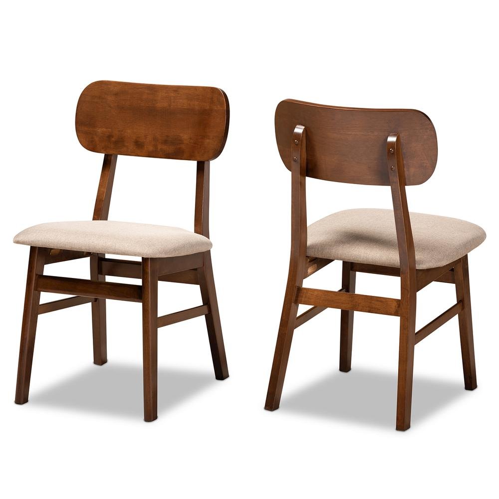 Sand Fabric Upholstered and Walnut Brown Finished Wood 2-Piece Dining Chair Set