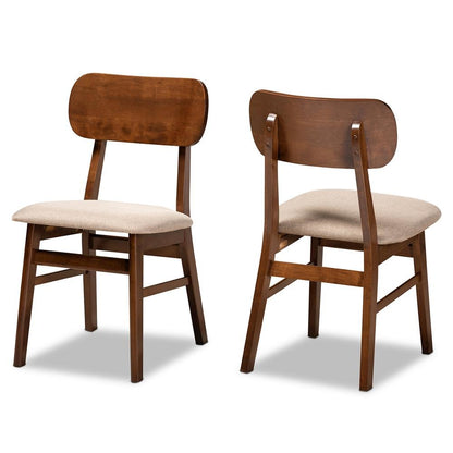 Sand Fabric Upholstered and Walnut Brown Finished Wood 2-Piece Dining Chair Set