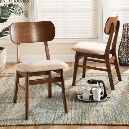 Sand Fabric Upholstered and Walnut Brown Finished Wood 2-Piece Dining Chair Set